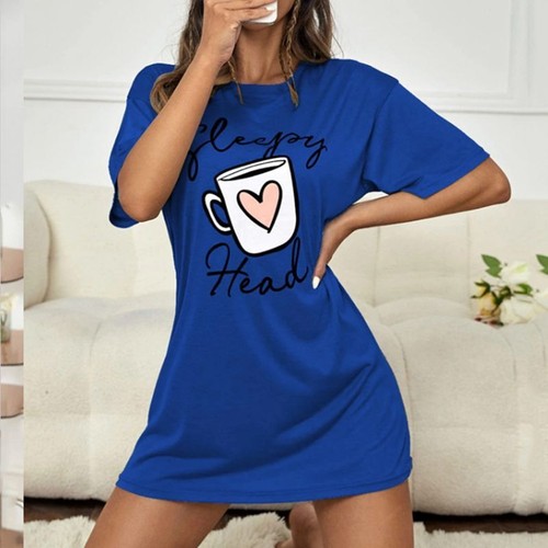 Women Top Dress T-shirt Nightgown Nightshirt Short Sleeve Sleep Shirt Tee Pajama - Picture 18 of 54