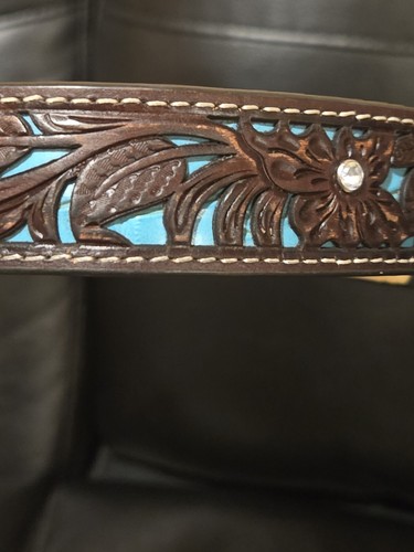 Ariat Western KIDS Size 26 Belt Brown Leather Turquoise Inlay Silver Tone Buckle - Picture 4 of 7