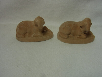 Two Sheep Carved Liying Wood Vintage German #U