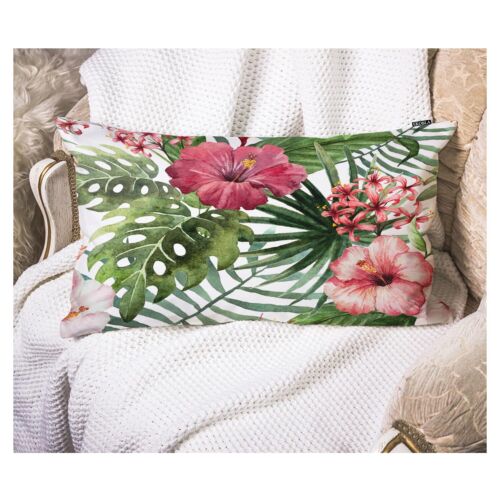 Watercolor Tropical Floral Pillow Cover Hawaii Palm Tree Hibiscus Square Cott...