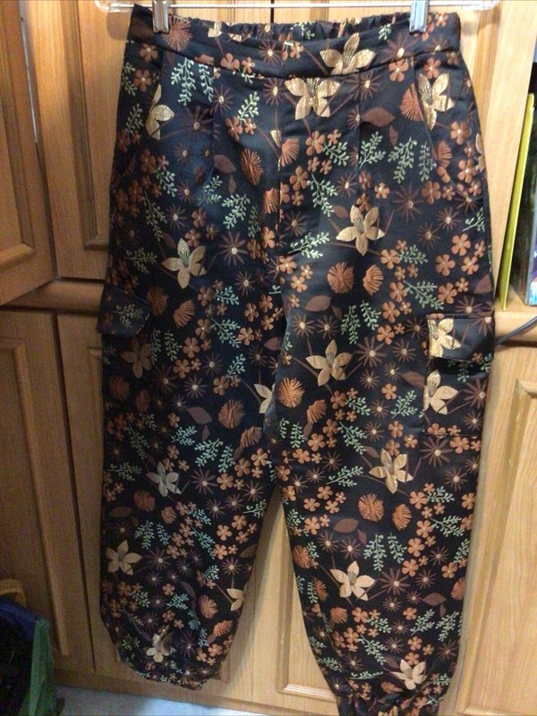 Anthropologie En Saison S Brown/Gold Shimmer Satin Floral Jacquard Joggers A6