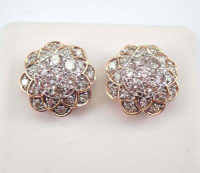 2Ct Lab Created Round Diamond Flower Cluster Stud Earrings 14K Rose Gold Plated