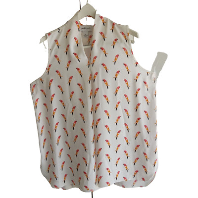NWT Peck & Peck Women's XL Sleeveless Tunic Top Orange Parrots Pink White Base