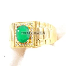 Emerald Oval Cut With 925 Sterling Silver Gold Plated Ring For Men's #B54