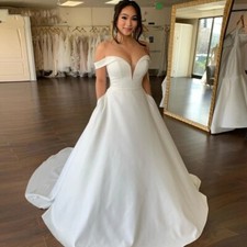 Satin Wedding Dresses Sweetheart Simple Off Shoulder Elegant Beach Bridal Gowns