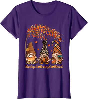 Thankful Grateful Blessed Gnome Thanksgiving Leopard Ladies' Crewneck T-Shirt