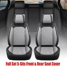 Fits Honda Quilted PU Leather 5 Seat Cover Front Rear Perforated Protector Gray