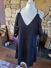 Chic Me Cut Out Lace Sleeve Dress Black Size M BNWT