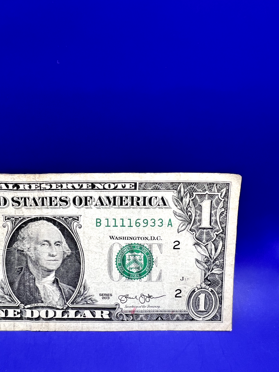 2013 $1 One Dollar Bill Fancy Serial Number 4-of-a-kind and 1 pair