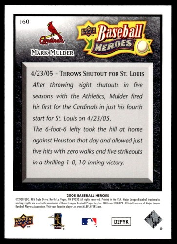 2008 Upper Deck Baseball Heroes BLACK Mark Mulder St. Louis Cardinals #160 - Picture 2 of 2
