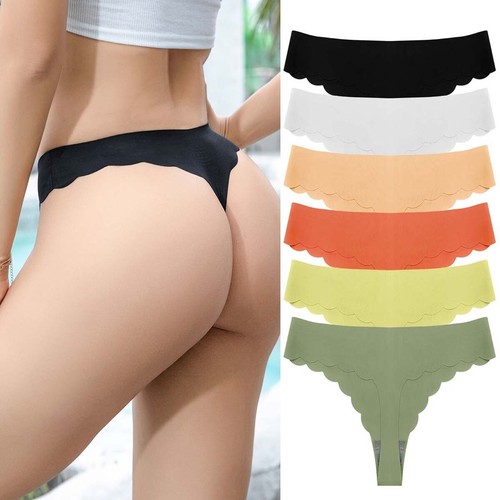 6 Pack Womens Seamless Thong G-string Panties Solid No Show Underwear Panty