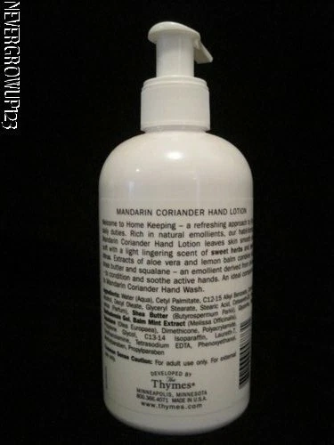 LOCIÓN DE MANOS THYMES MANDARINA CILANTRO ~ 8,25 FL OZ ~ BOMBA DE MANO ~ NUEVA SIN CAJA Foto 2 de 3