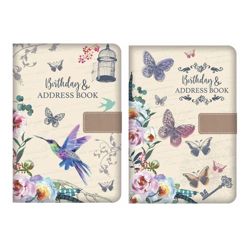 Address Book Birthday Book A5 Printed Linen Vintage Butterflies or Bird Design