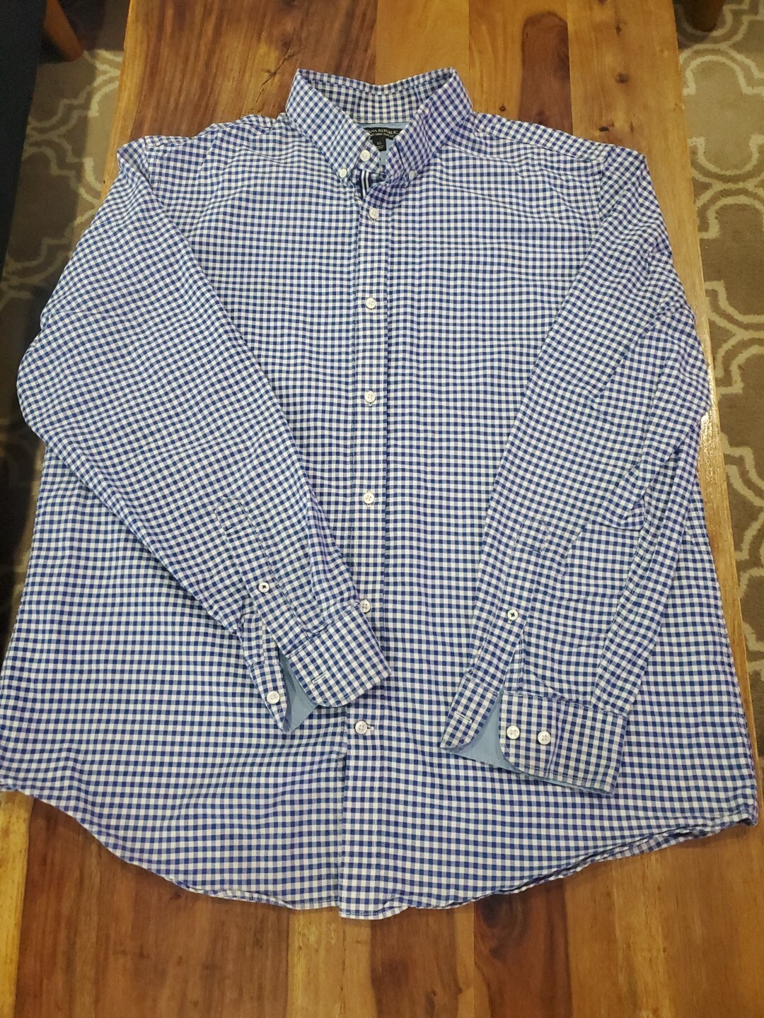 Banana Republic Oxford Shirt Men's XL Slim Fit Blue Gingham Thick Fabric