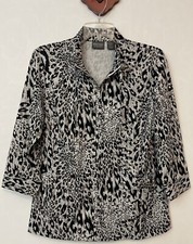 Additions By Chicos Size 0 Animal-Print 3/4 Sleeved Zip-Up Casual Jacket A5747