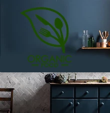 Vinyl Wall Decal Organic Food Logo Fork Spoon Knife Stickers (2294ig)