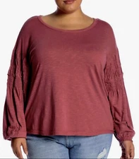 Melrose And Market Women's Dusty Dark Pink Smocked top shirt 1X NWT Plus Size