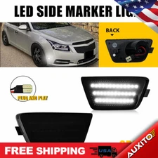 White LED Front Bumper Side Marker Lights Smoked Lens For 2011-2015 Chevy Cruze