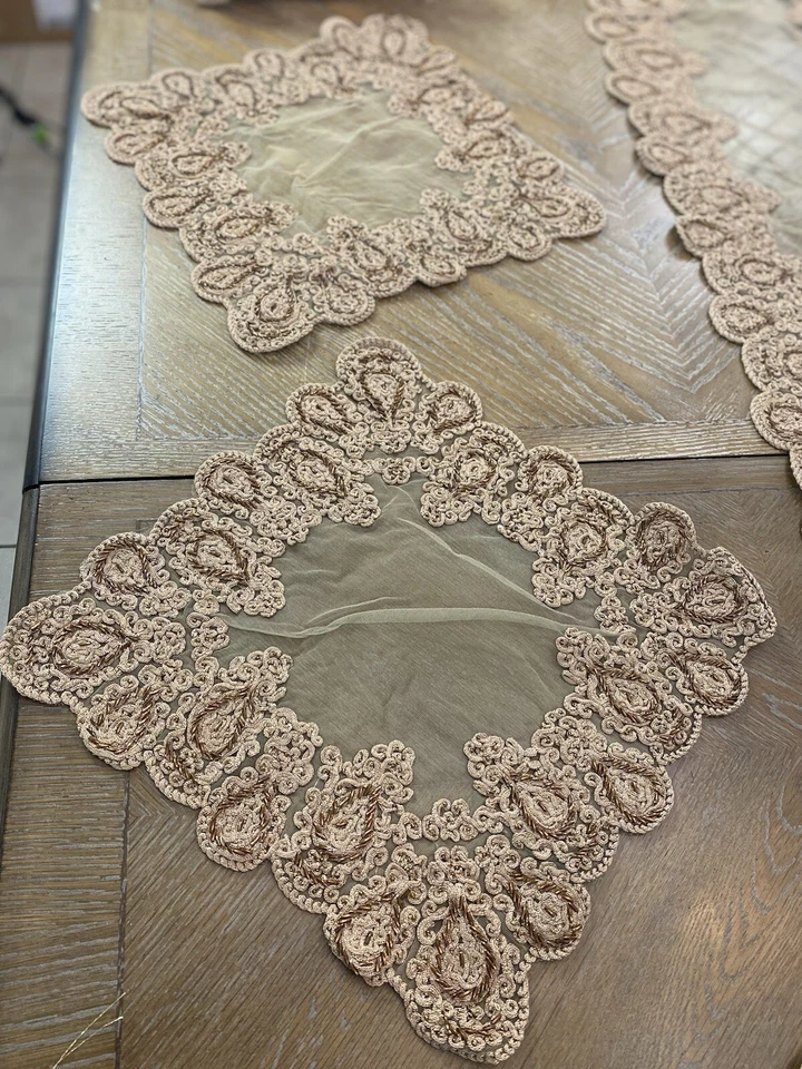 embroidery table cover Set 5 pic Fully velvet Bead Handmade Christmas Tablecloth - Image 3 of 4