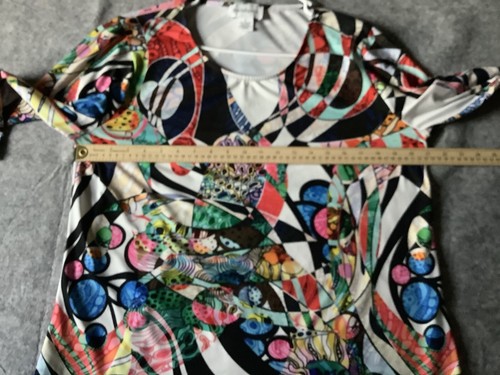 Peck & Peck Women’s XL 3/4 Sleeve Top Shirt Bright Colorful Art To Wear - Picture 7 of 12