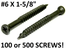 100-500 GRABBER  #6 x 1-5/8" Phillips Drive Sharp Point Trim Finish Screws ES   