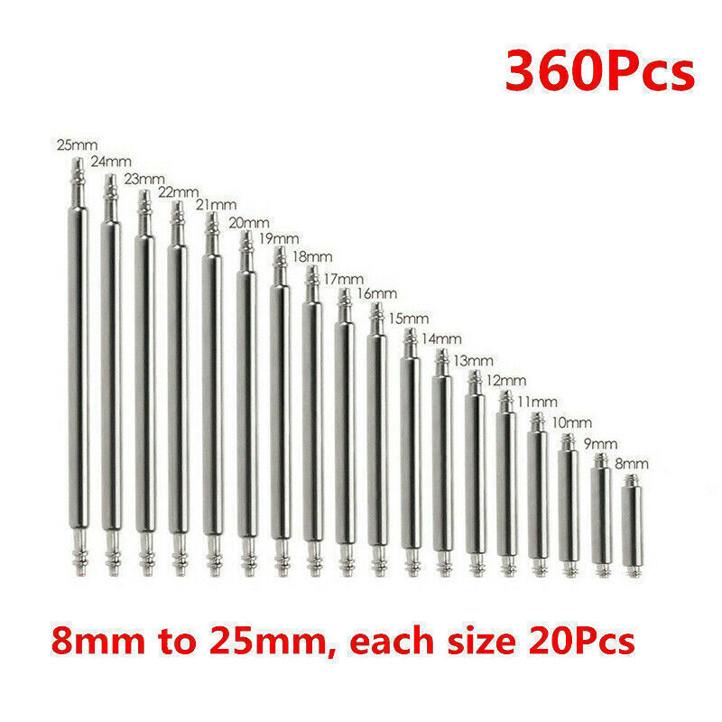 360pcs Watch Pins Spring BARS Band Strap Link 8-25mm Repair Kit Stainless Steel