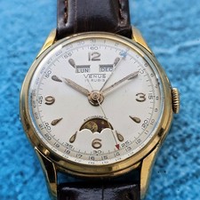 Montre-Bracelet Homme Vintage Venus Triple Date Phase de Lune à Remontage Mai...