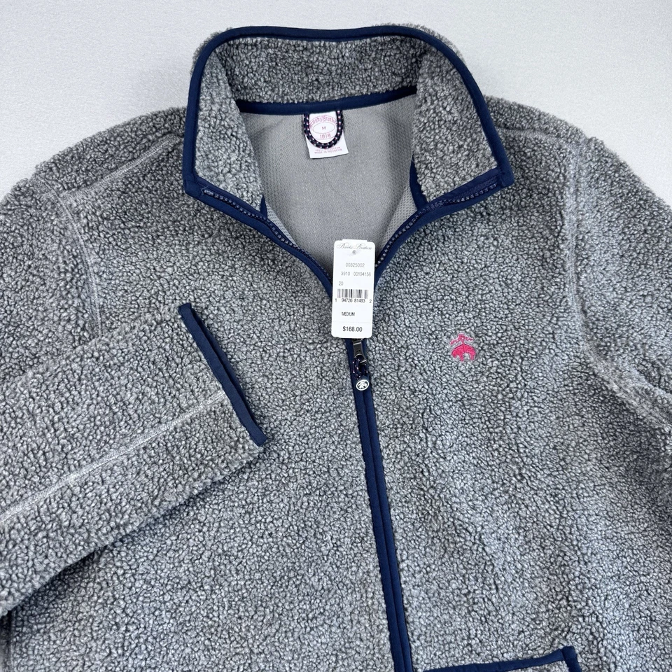 NWT Brooks Brother Sherpa Fleece Jacket M Full Zip Gray Logo Pocket Long Sleeve - Image 1 of 4