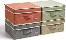 Fabric Storage Bins with Lids Small 4 Pack, Linen Foldable Storage Box with Lids