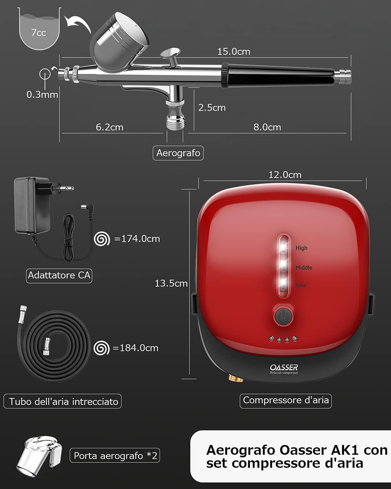 Kit Compresseur Double Action VEVOR Avec Aérographe 0.3 Mm - Pression Max 30 Psi - Neuf