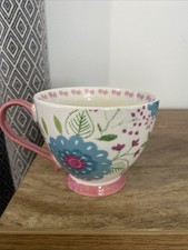 Waitrose Home Footed Flower Floral Designed Stoneware Tea/Coffee Cup Mug