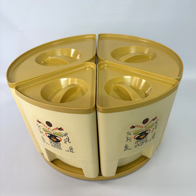 Vintage 1970 Sterilite 1591 Canister Set Gold with Lazy Susan