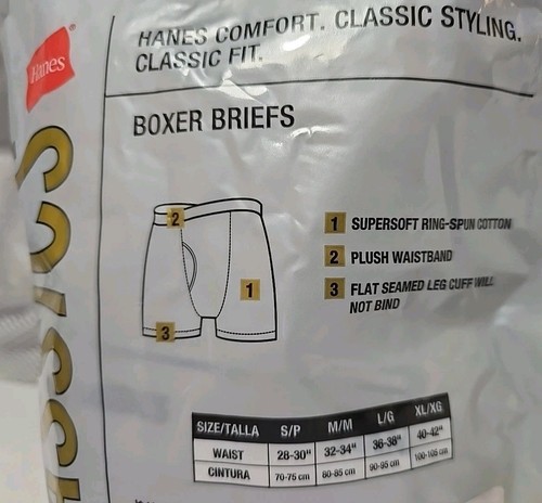 Vintage 2004 Hanes 2 pares de calzoncillos boxer blancos para hombre talla XL extra grandes 40-42 NUEVO - Imagen 5 de 6