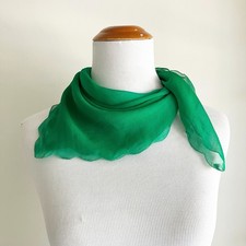 VTG Chiffon Scarf Scalloped Edge Sheer Green Japan Square Rayon Silk 60s 70s