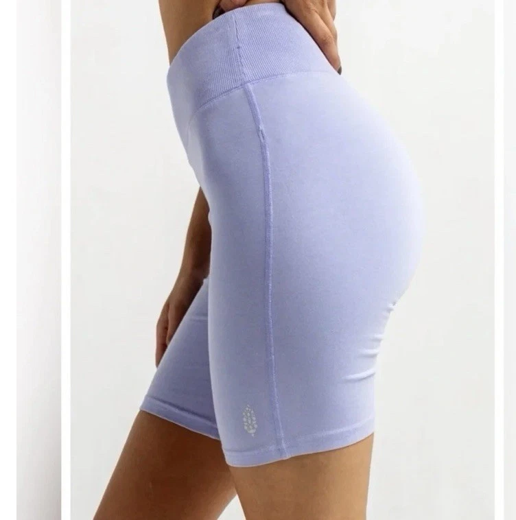 Free People FP Movement Lilac Purple Athletic Mid Rise Biker Shorts Gym Sports
