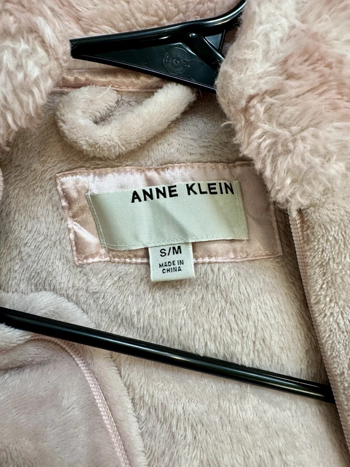 Bata para mujer Anne Klein S/M pequeña mediana con cremallera frontal malva suave felpa ribete sherpa Foto 4 de 4