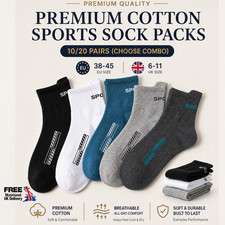 10/20 Pairs Mens Cotton Sports Socks Breathable Athletic Run Work Size 6-11 UK