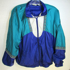 Vintage 90s Women M Petite Nylon Windbreaker Lined Jacket Blue Teal Small FLAW