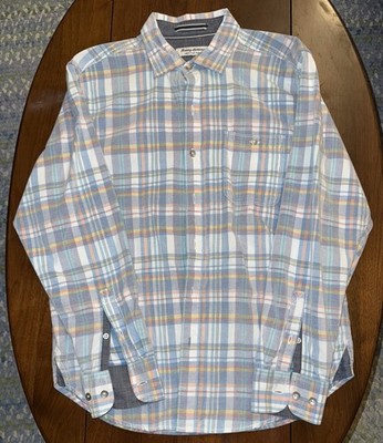 Tommy Bahama Men s Medium Blue White Coastline Cord Plaid Long Sleeve Shirt