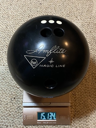 Vintage Amf Amflite Magic Line 15 lbs 13.4 ozs Bowling Ball Black 3 Dot ...