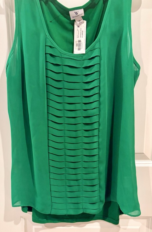 Worthington Green Pleated Chiffon Sleeveless Blouse XL Women's Pullover Top