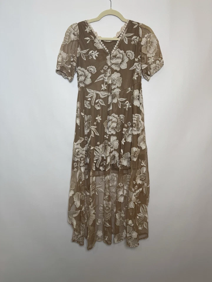 Joyfilm MIA JOY Niña Verona Neutro Floral Encaje Alto-Bajo Vestido Formal Novia 12 Foto 2 de 4