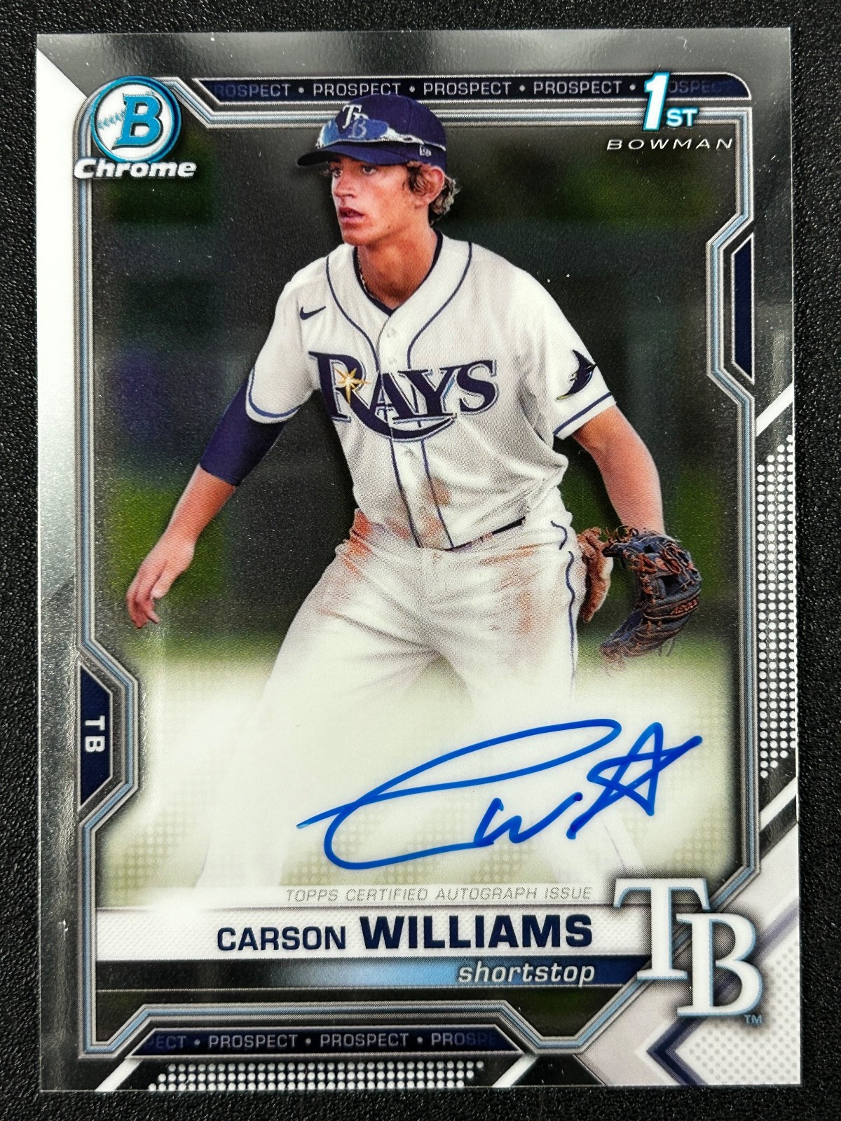 Carson Williams 2021 Bowman Draft 1st Chrome Prospect AUTO #CDA-CW RAYS