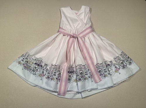 Camilla Girl Summer Cotton Dress Pale Pink Eiffel Tower Pattern Petticoat Size 7 - Picture 2 of 16
