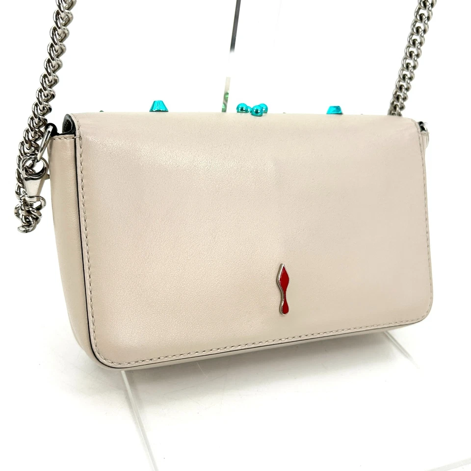 Christian Louboutin Paloma Studded Leather Crossbody Shoulder Clutch Bag Pink - Image 4 of 4