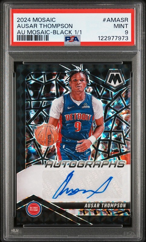 2024-25 Panini Mosaic Ausar Thompson Auto Black 1/1 Detroit Pistons PSA 9