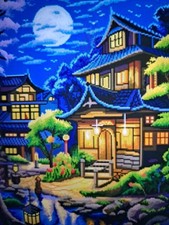 Stamped Cross Stitch Moonlit Pavillion 11ct 67x59cm 44 Colors Project Bag DIY