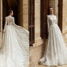 Modern Wedding Dresses A-Line Appliques Full Sleeve Embroidery Lace On Net