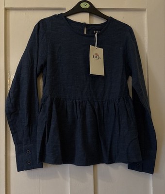 BNWT Burgs Blue Flannel Soft Feel Peplum Blouse Top UK6 (small 8)