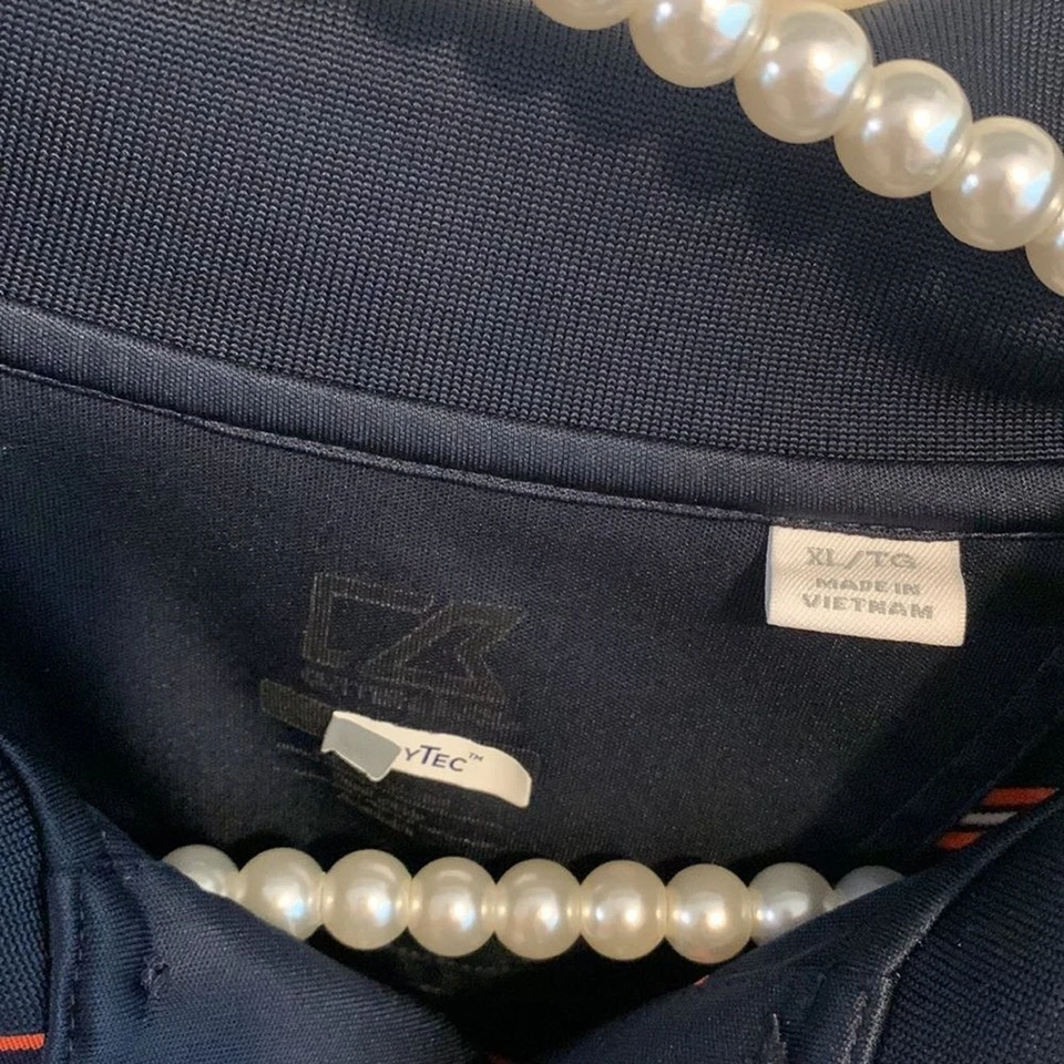 Polo a Rayas Azul Marino y Naranja Castaño Rojizo Tigres Talla XL Foto 3 de 4